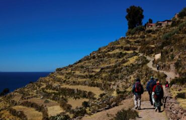 PERU_UPIV_randonneurs-au-bord-du-lac-titicaca-au-milieu-des-terrasses-incas-3759